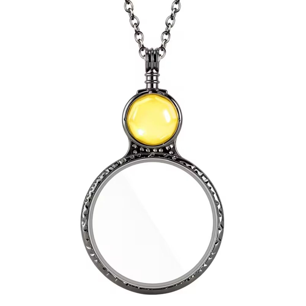 Yellow Gemstone Magnifying Glass Necklace Round Lens Pendant Retro Crystal Charm